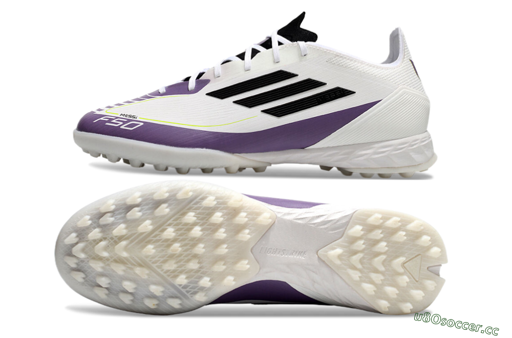 Men's Adidas x Messi F50 Pro TF Artificial Turf Low-Tops Football Shoes - White/Purple/Black 1