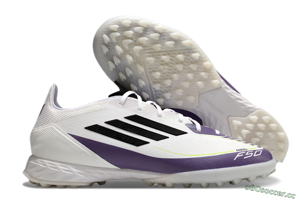 Men's Adidas x Messi F50 Pro TF Artificial Turf Low-Tops Football Shoes - White/Purple/Black 2