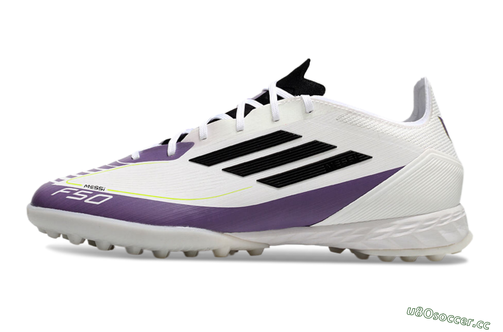 Men's Adidas x Messi F50 Pro TF Artificial Turf Low-Tops Football Shoes - White/Purple/Black 0