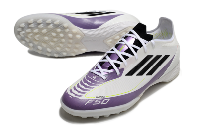 Men's Adidas x Messi F50 Pro TF Artificial Turf Low-Tops Football Shoes - White/Purple/Black