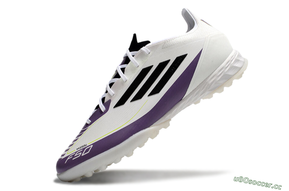 Men's Adidas x Messi F50 Pro TF Artificial Turf Low-Tops Football Shoes - White/Purple/Black 5