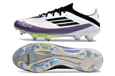 Men's Adidas F50 Elite FG Firm Ground Low-Tops Football Boots - White/Black/Purple