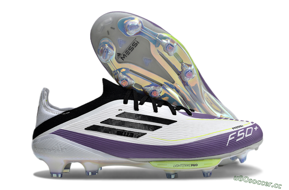 Men's Adidas F50 Elite FG Firm Ground Low-Tops Football Boots - White/Black/Purple 2