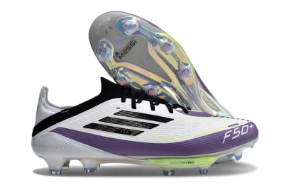 Men's Adidas F50 Elite FG Firm Ground Low-Tops Football Boots - White/Black/Purple