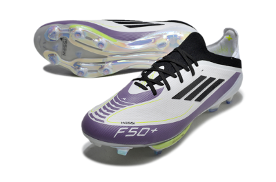 Men's Adidas F50 Elite FG Firm Ground Low-Tops Football Boots - White/Black/Purple