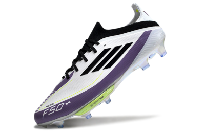 Men's Adidas F50 Elite FG Firm Ground Low-Tops Football Boots - White/Black/Purple