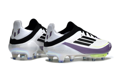 Men's Adidas F50 Elite FG Firm Ground Low-Tops Football Boots - White/Black/Purple