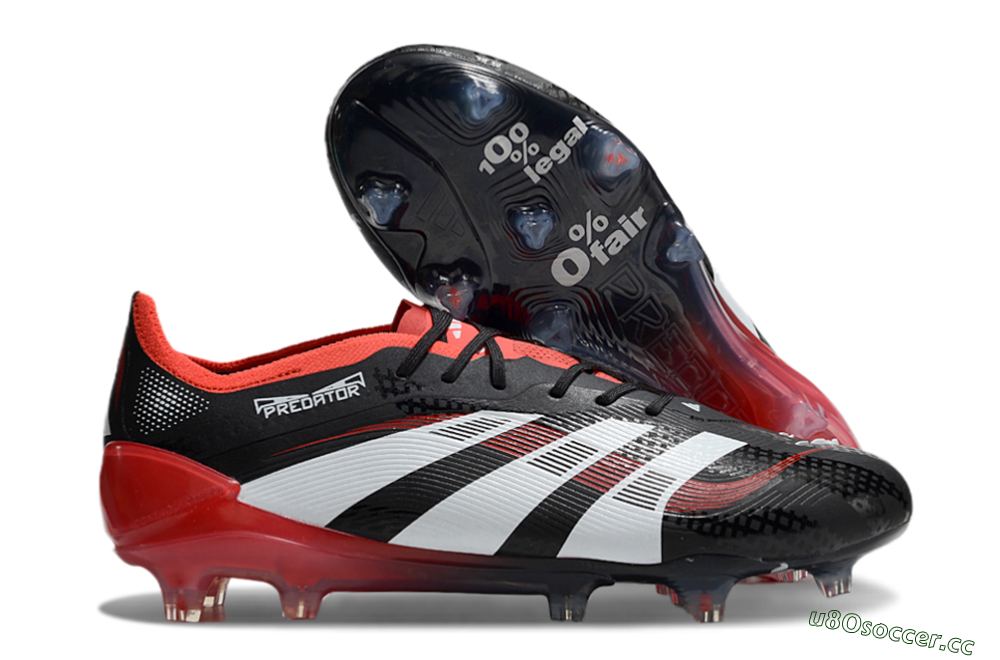 Unisex Adidas Predator 24 Elite FG Firm Ground Low-Tops Football Boots - Black/White/Red 2