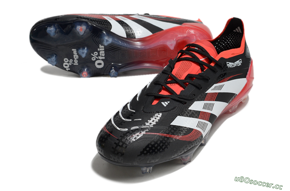 Unisex Adidas Predator 24 Elite FG Firm Ground Low-Tops Football Boots - Black/White/Red 3