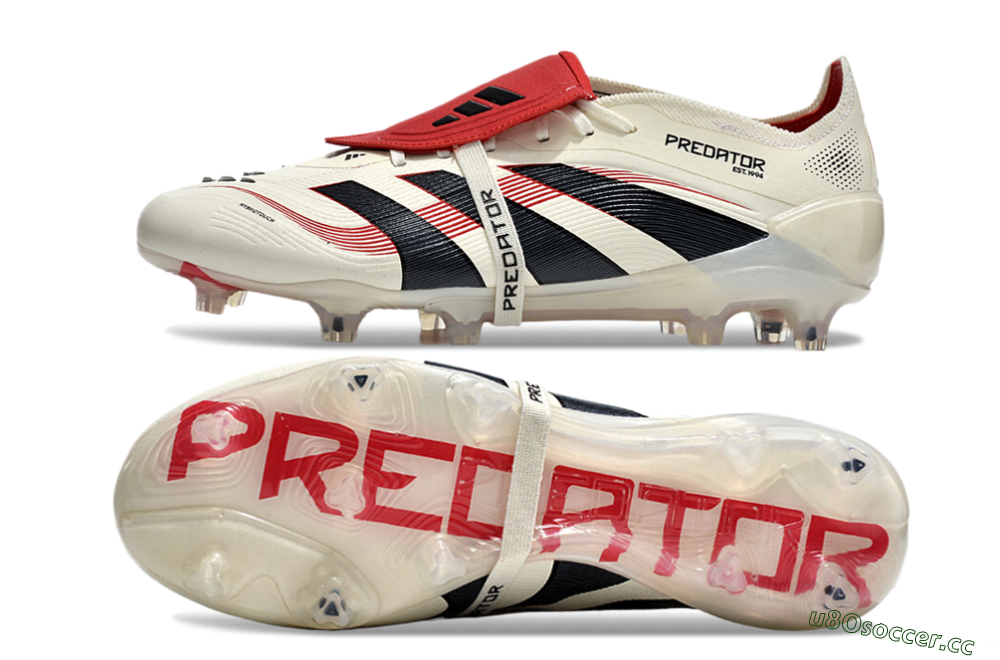 Men's Adidas Predator Elite Foldover Tongue FG Firm Ground Low-Tops Football Boots - Beige/Black/Red 2