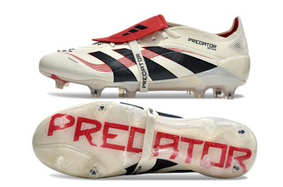 Men's Adidas Predator Elite Foldover Tongue FG Firm Ground Low-Tops Football Boots - Beige/Black/Red