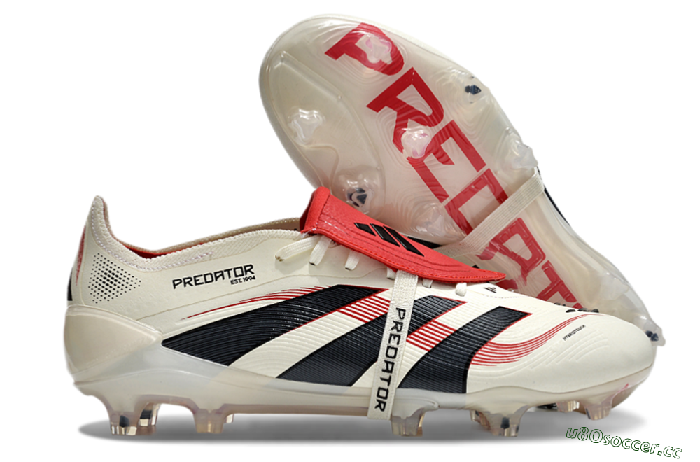 Men's Adidas Predator Elite Foldover Tongue FG Firm Ground Low-Tops Football Boots - Beige/Black/Red 0