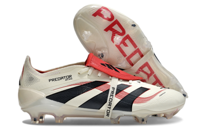 Men's Adidas Predator Elite Foldover Tongue FG Firm Ground Low-Tops Football Boots - Beige/Black/Red