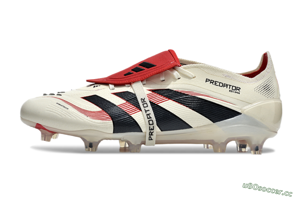 Men's Adidas Predator Elite Foldover Tongue FG Firm Ground Low-Tops Football Boots - Beige/Black/Red 3