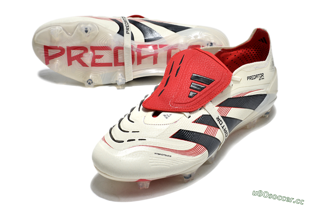 Men's Adidas Predator Elite Foldover Tongue FG Firm Ground Low-Tops Football Boots - Beige/Black/Red 4