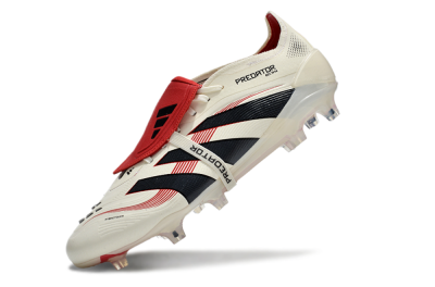 Men's Adidas Predator Elite Foldover Tongue FG Firm Ground Low-Tops Football Boots - Beige/Black/Red