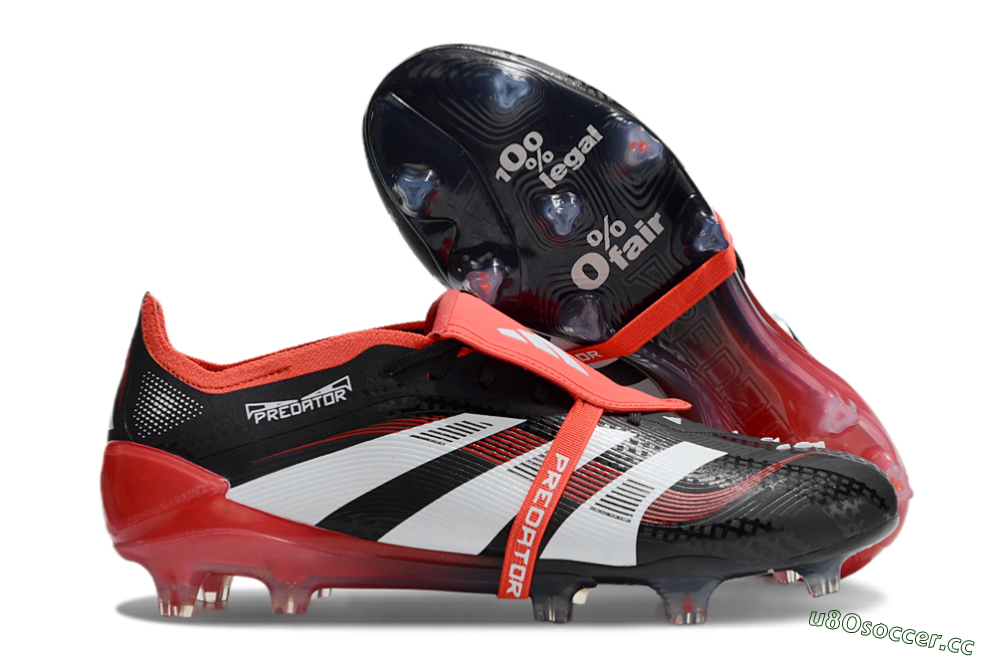 Men's Adidas Predator Elite Foldover Tongue FG Firm Ground Low-Tops Football Boots - Black/White/Red 2