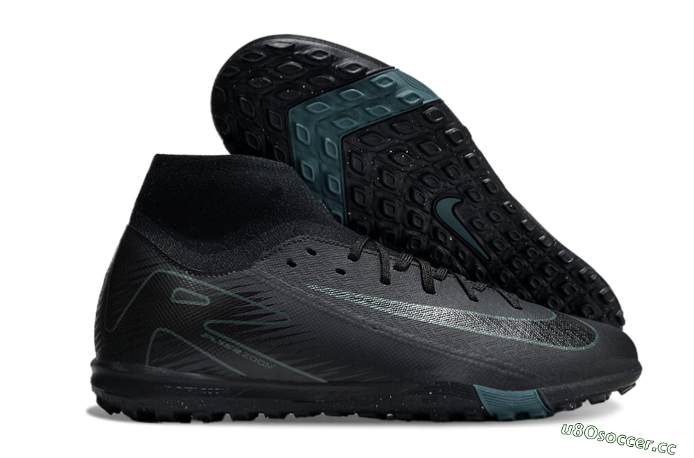 Unisex Nike Air Zoom Mercurial Superfly 10 Elite TF Artificial Turf High-Tops Football Shoes - Black/Green/Silver 2