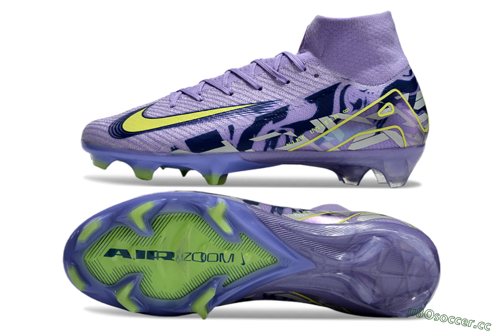Unisex Nike Air Zoom Mercurial Superfly 10 Elite FG Firm Ground High-Tops Football Boots - Purple/Yellow/White 6