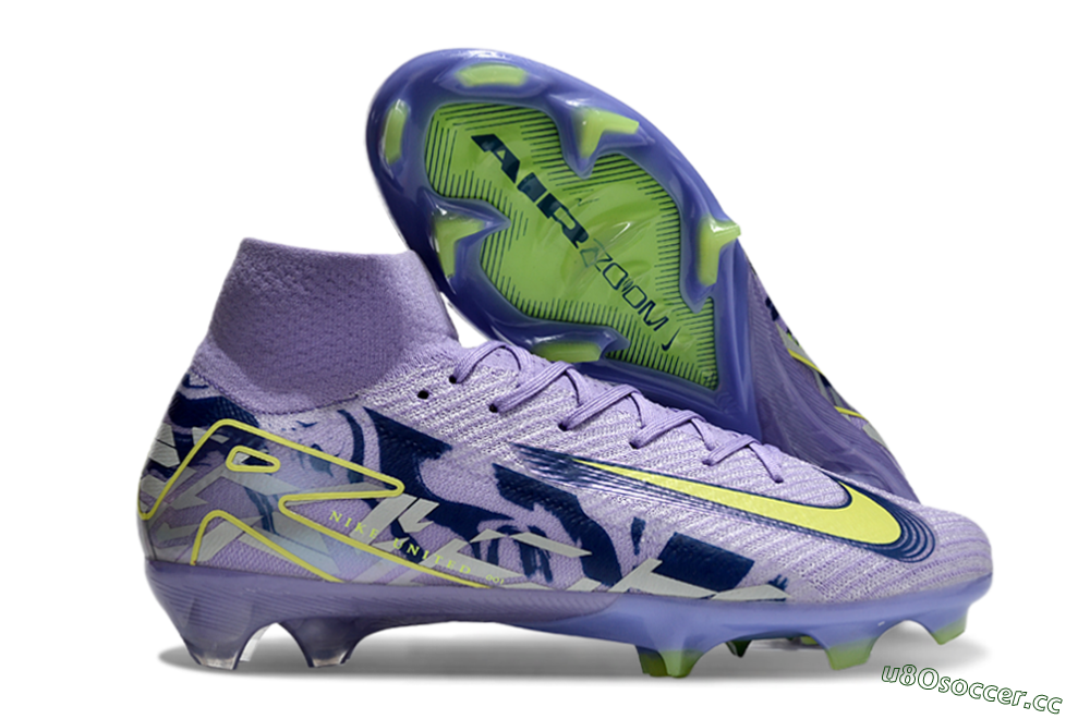 Unisex Nike Air Zoom Mercurial Superfly 10 Elite FG Firm Ground High-Tops Football Boots - Purple/Yellow/White 5