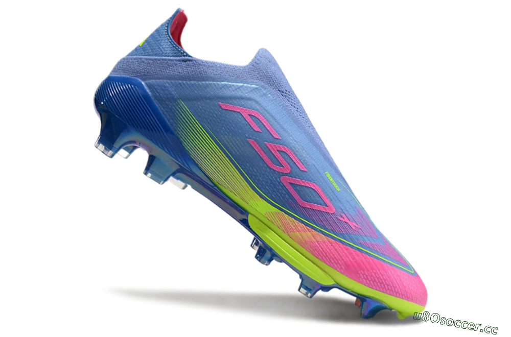 Men's Adidas F50+ Elite Lightstrike Pro Laceless FG Firm Ground Low-Tops Football Boots - Blue/Pink/Yellow 4