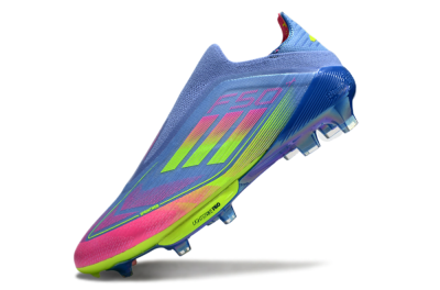 Men's Adidas F50+ Elite Lightstrike Pro Laceless FG Firm Ground Low-Tops Football Boots - Blue/Pink/Yellow