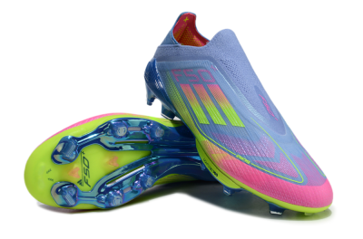 Men's Adidas F50+ Elite Lightstrike Pro Laceless FG Firm Ground Low-Tops Football Boots - Blue/Pink/Yellow