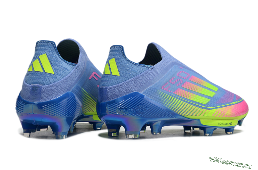 Men's Adidas F50+ Elite Lightstrike Pro Laceless FG Firm Ground Low-Tops Football Boots - Blue/Pink/Yellow 6