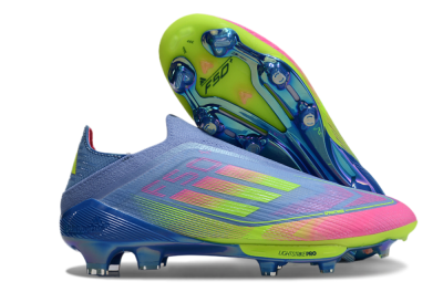 Men's Adidas F50+ Elite Lightstrike Pro Laceless FG Firm Ground Low-Tops Football Boots - Blue/Pink/Yellow