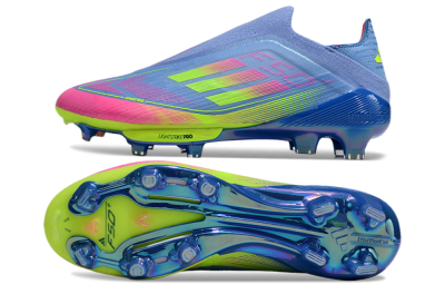 Men's Adidas F50+ Elite Lightstrike Pro Laceless FG Firm Ground Low-Tops Football Boots - Blue/Pink/Yellow