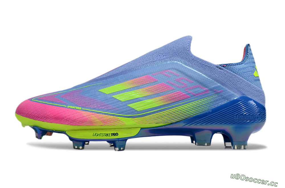 Men's Adidas F50+ Elite Lightstrike Pro Laceless FG Firm Ground Low-Tops Football Boots - Blue/Pink/Yellow 0