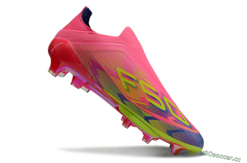 Men's Adidas F50+ Elite Lightstrike Pro Laceless FG Firm Ground Low-Tops Football Boots - Pink/Blue/Yellow 4