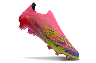 Men's Adidas F50+ Elite Lightstrike Pro Laceless FG Firm Ground Low-Tops Football Boots - Pink/Blue/Yellow