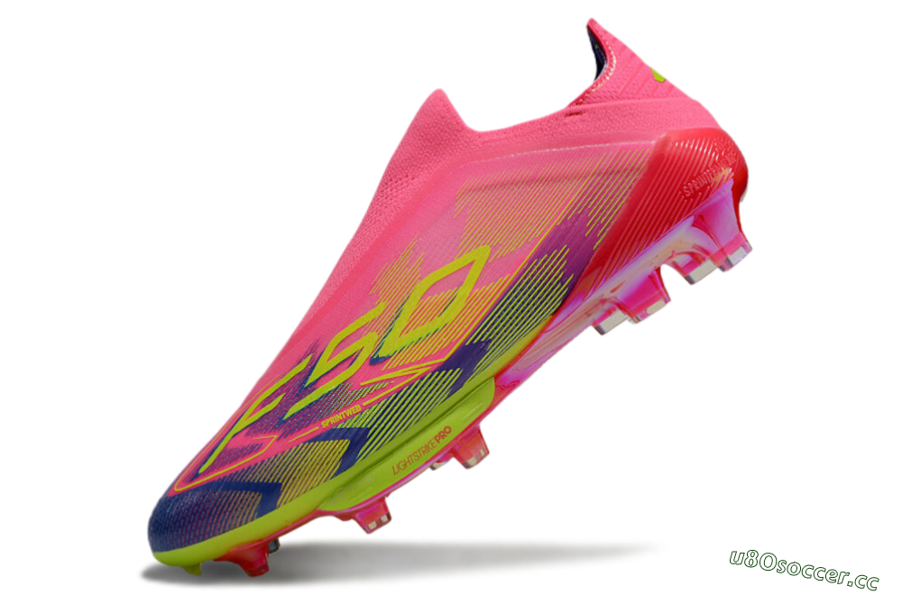 Men's Adidas F50+ Elite Lightstrike Pro Laceless FG Firm Ground Low-Tops Football Boots - Pink/Blue/Yellow 5