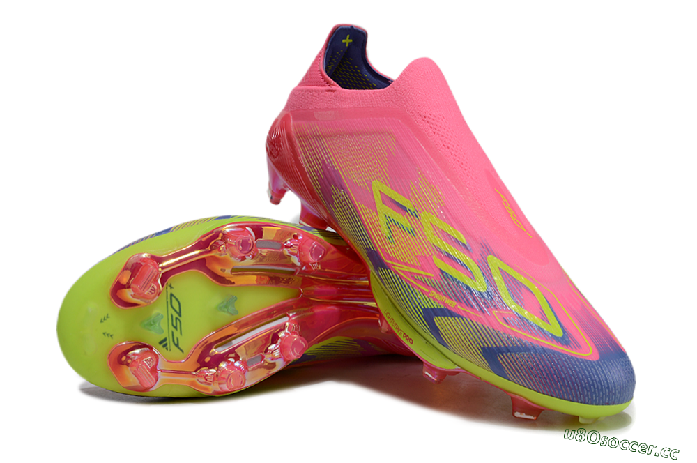Men's Adidas F50+ Elite Lightstrike Pro Laceless FG Firm Ground Low-Tops Football Boots - Pink/Blue/Yellow 3