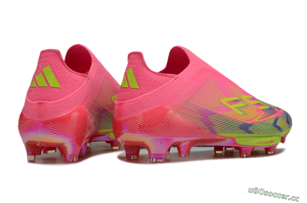 Men's Adidas F50+ Elite Lightstrike Pro Laceless FG Firm Ground Low-Tops Football Boots - Pink/Blue/Yellow 6