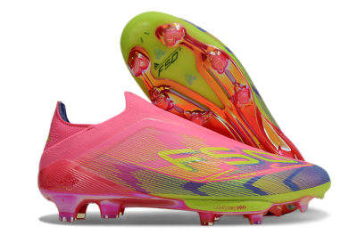Men's Adidas F50+ Elite Lightstrike Pro Laceless FG Firm Ground Low-Tops Football Boots - Pink/Blue/Yellow