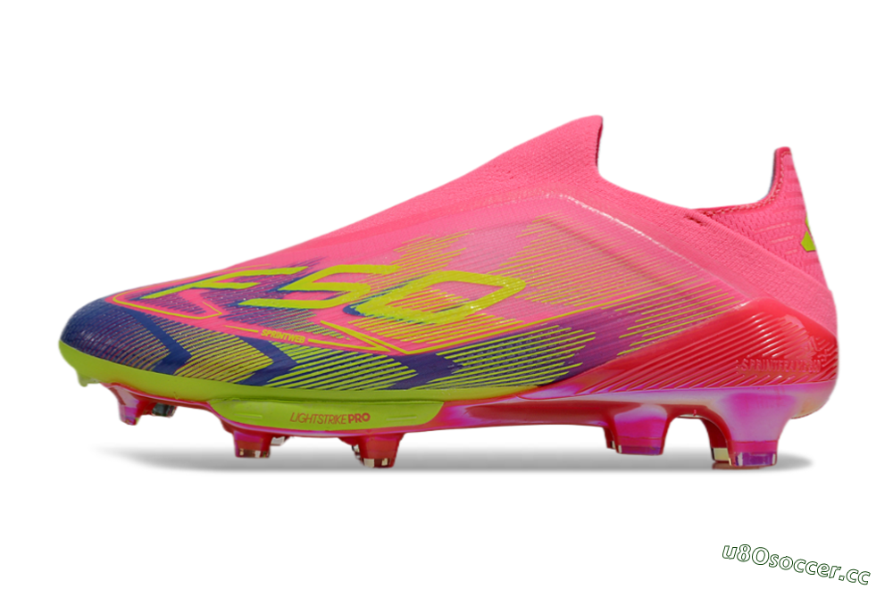 Men's Adidas F50+ Elite Lightstrike Pro Laceless FG Firm Ground Low-Tops Football Boots - Pink/Blue/Yellow 0