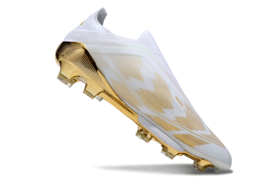 Men's Adidas F50+ Elite Lightstrike Pro Laceless FG Firm Ground Low-Tops Football Boots - White/Gold