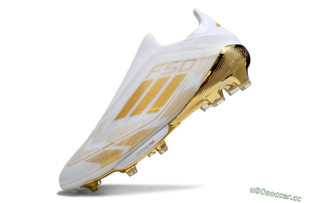 Men's Adidas F50+ Elite Lightstrike Pro Laceless FG Firm Ground Low-Tops Football Boots - White/Gold 5
