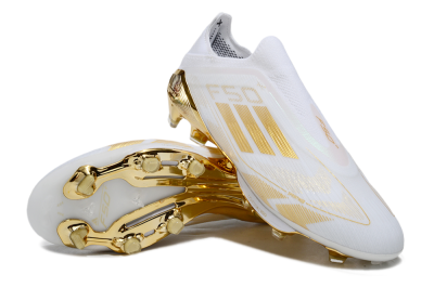 Men's Adidas F50+ Elite Lightstrike Pro Laceless FG Firm Ground Low-Tops Football Boots - White/Gold
