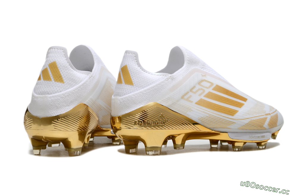 Men's Adidas F50+ Elite Lightstrike Pro Laceless FG Firm Ground Low-Tops Football Boots - White/Gold 6