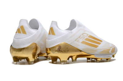Men's Adidas F50+ Elite Lightstrike Pro Laceless FG Firm Ground Low-Tops Football Boots - White/Gold