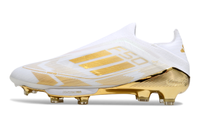Men's Adidas F50+ Elite Lightstrike Pro Laceless FG Firm Ground Low-Tops Football Boots - White/Gold