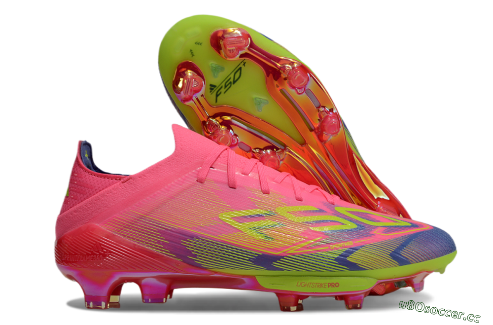 Men's Adidas F50 Elite Lightstrike Pro FG Firm Ground Low-Tops Football Boots - Pink/Blue/Yellow 2