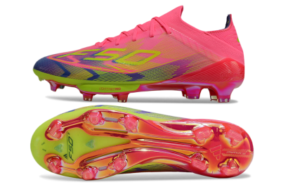 Men's Adidas F50 Elite Lightstrike Pro FG Firm Ground Low-Tops Football Boots - Pink/Blue/Yellow