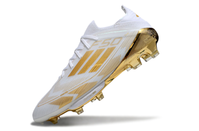 Men's Adidas F50+ Elite Lightstrike Pro FG Firm Ground Low-Tops Football Boots - White/Gold