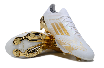 Men's Adidas F50+ Elite Lightstrike Pro FG Firm Ground Low-Tops Football Boots - White/Gold