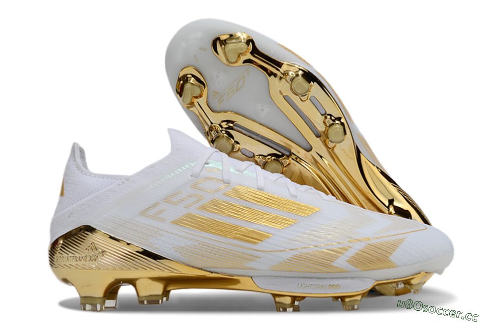 Men's Adidas F50+ Elite Lightstrike Pro FG Firm Ground Low-Tops Football Boots - White/Gold 2