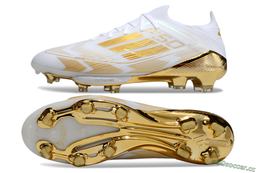 Men's Adidas F50+ Elite Lightstrike Pro FG Firm Ground Low-Tops Football Boots - White/Gold 1
